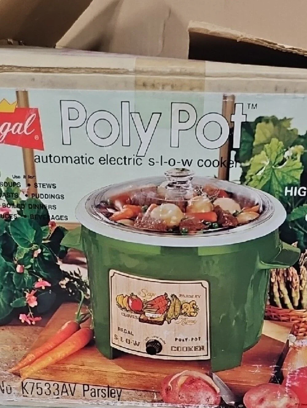 Vintage Green Poly-Pot Slow Cooker with Glass Lid